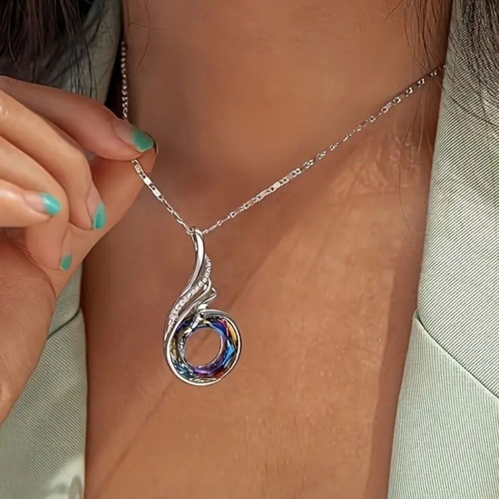 Ladies SilveryโPhoenix Colorful Pendant Necklace